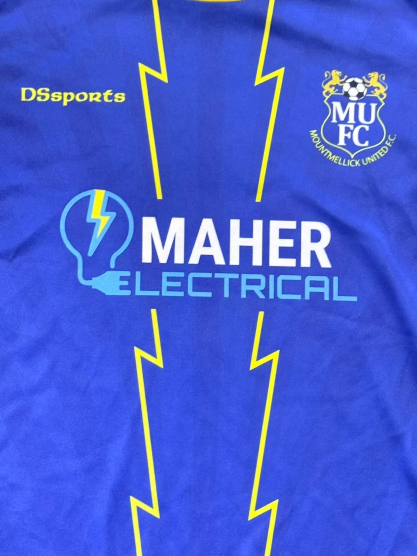 Maher Electrical sponsorship t-shirt at Mountmellick FC